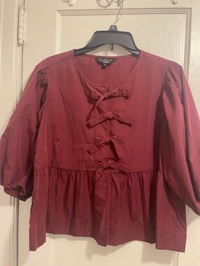 Violet Heart Burgundy Bow-Front Peplum Blouse (item 38)
